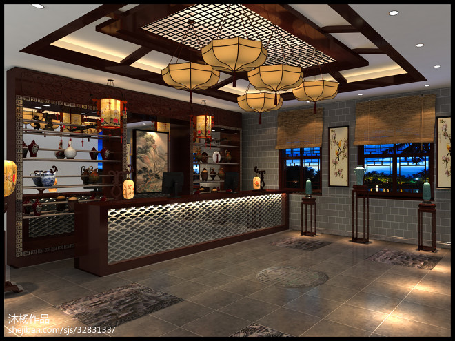 中式餐飲空間-裝修設(shè)計效果圖-沐楊設(shè)計師作品-設(shè)計本